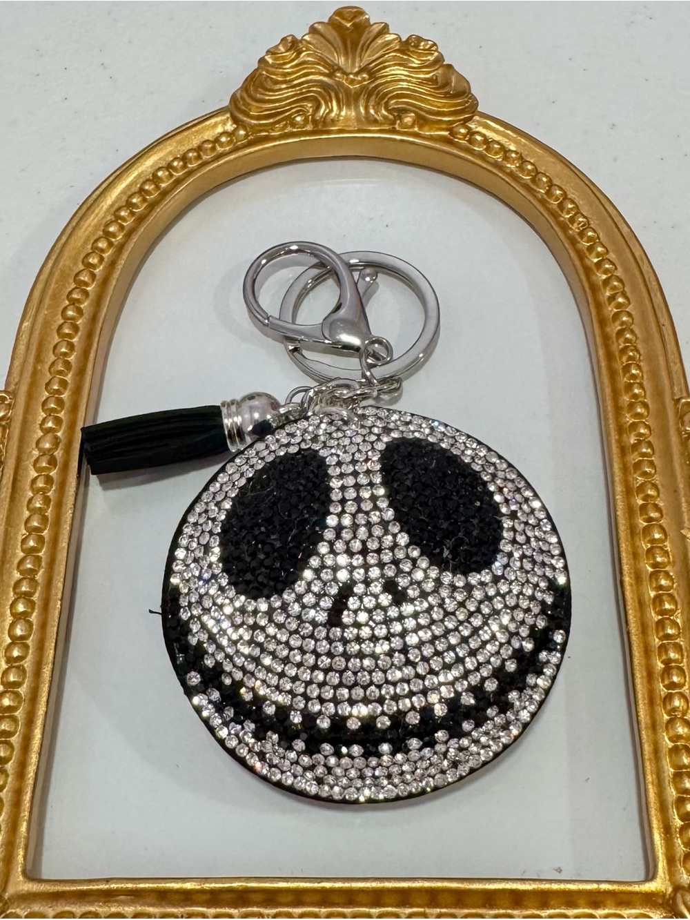 Rhinestone Black/Silver Jack Skellington Keychain Bag Chain